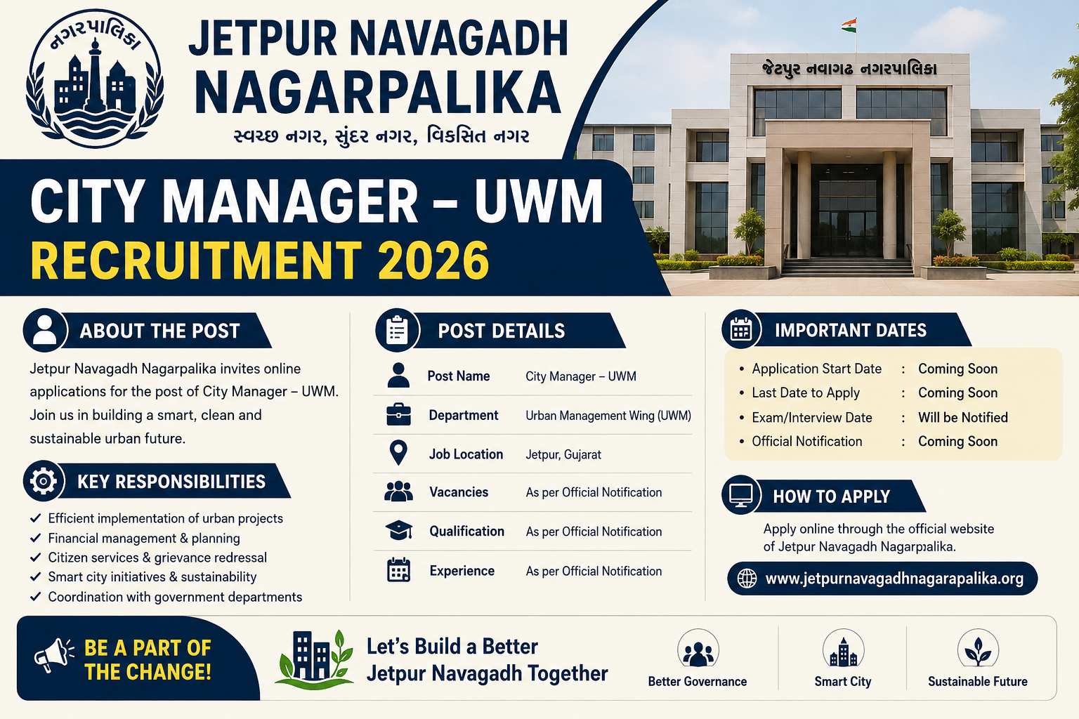 Jetpur Navagadh Nagarpalika City Manager – UWM Recruitment 2026